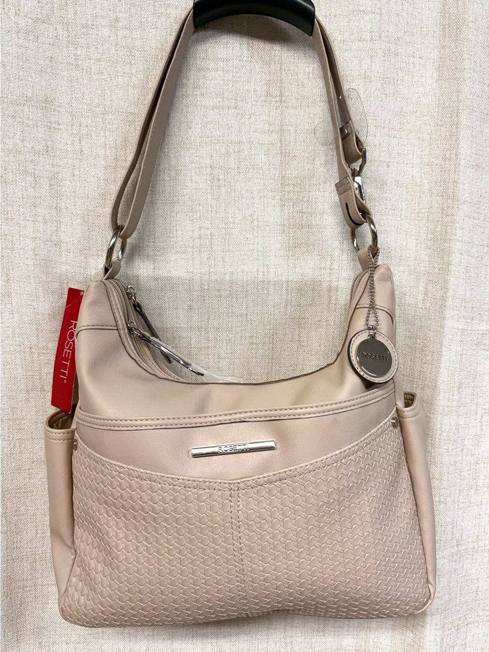 Rosetti Taupe Shoulder Bag with Woven Front Panel - NWT